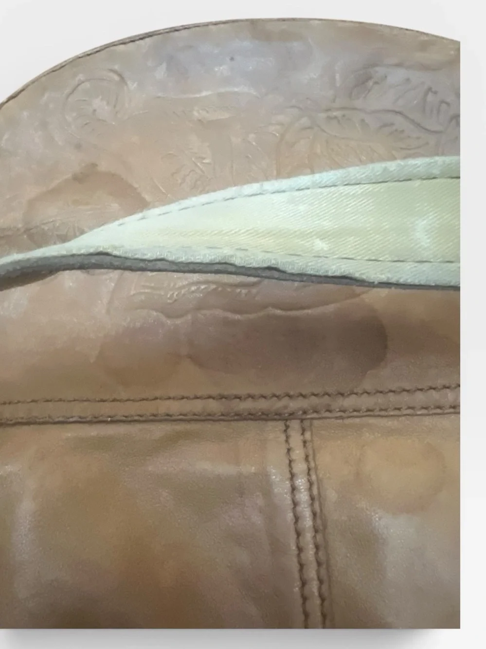 Lucky Brand Ramblin Rose Lambskin Boho Hobo Bag Tan Tooled Y2K